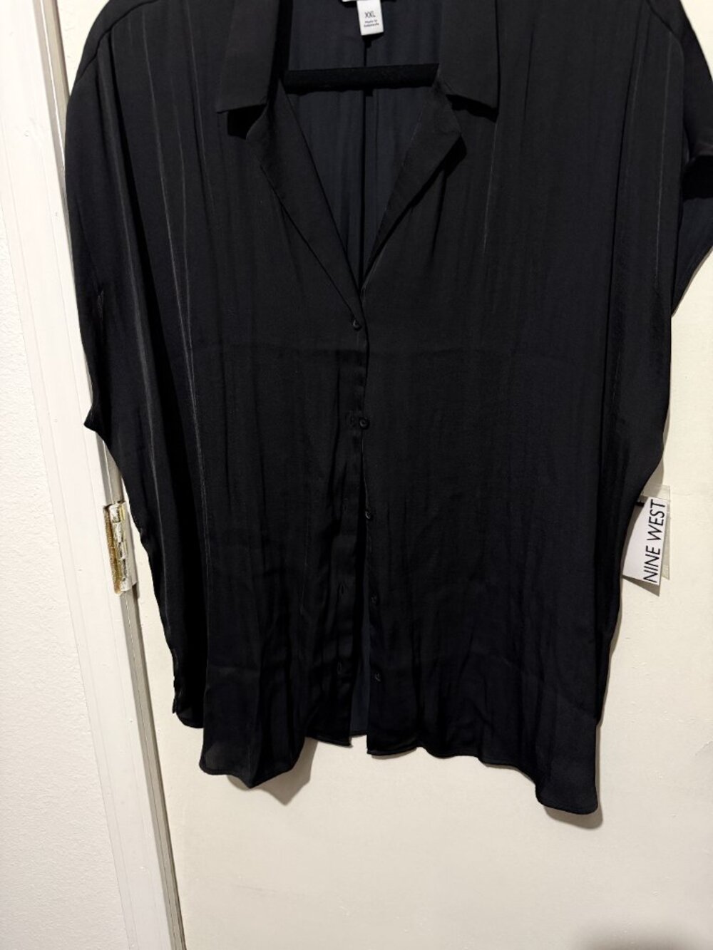NWT Nine West Black Short Sleeve Camp Collar Blouse - XXL - Picture 5 of 8